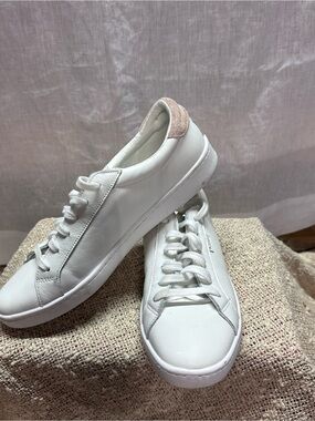 Keds White Leather Sneakers with Blush Pink Heel Tab - Women
